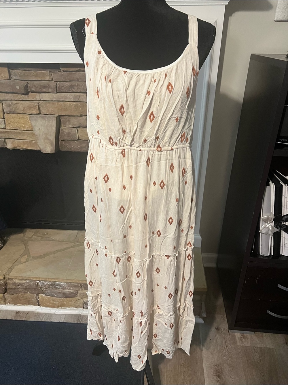 liberty Cream Maxi Dress with Rust Diamond Motif